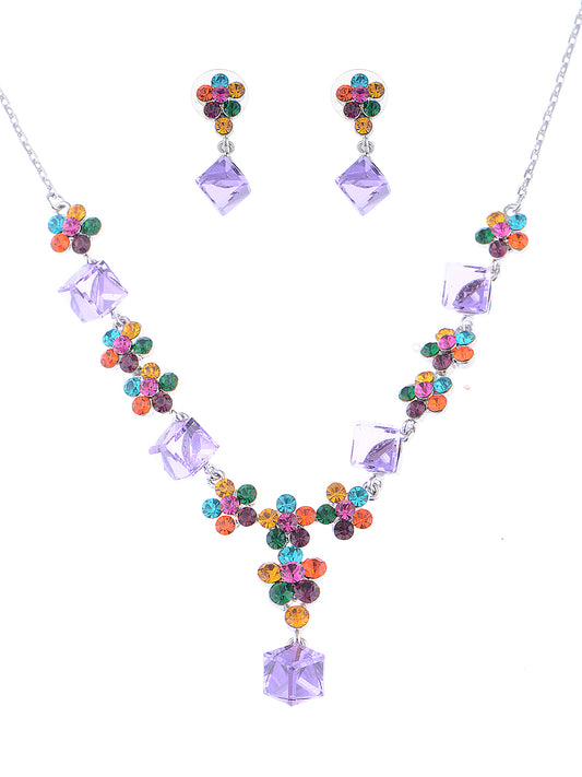 Swarovski Crystal Multi Color Element jeweled Box Flower Earring Necklace Set