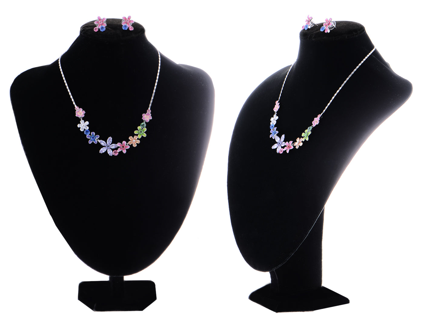 Swarovski Crystal Fun Violet Element Enamel Flower Link Earring Necklace Set