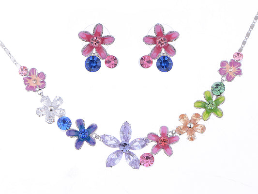 Swarovski Crystal Fun Violet Element Enamel Flower Link Earring Necklace Set