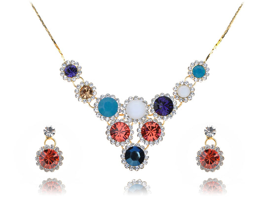 Swarovski Crystal Intricate Fire Opal Element Tiered Drop Earring Necklace Set