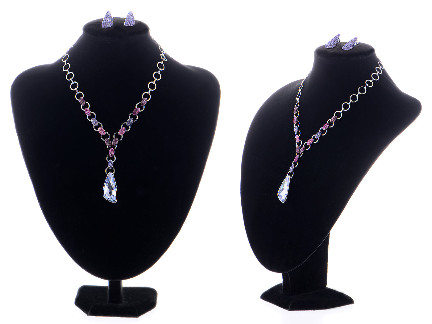 Swarovski Crystal Tanzanite Element Single Jeweled Earring Necklace Set