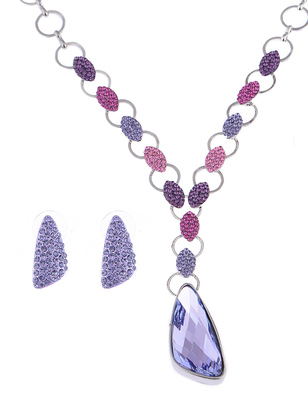 Swarovski Crystal Tanzanite Element Single Jeweled Earring Necklace Set