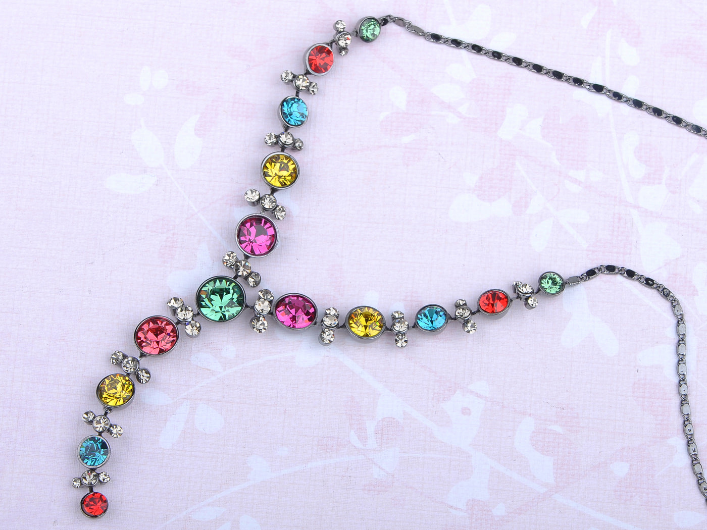 Swarovski Crystal Gun Multicolored Circle Y Shape Necklace Earrings Set