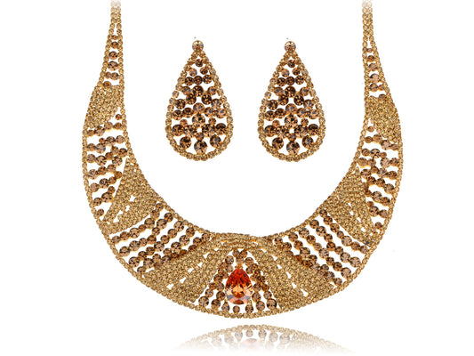 Swarovski Crystal Topaz Element Indian Earring Necklace Set