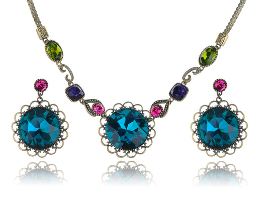 Swarovski Crystal Element Flower Medley Earring Necklace Set