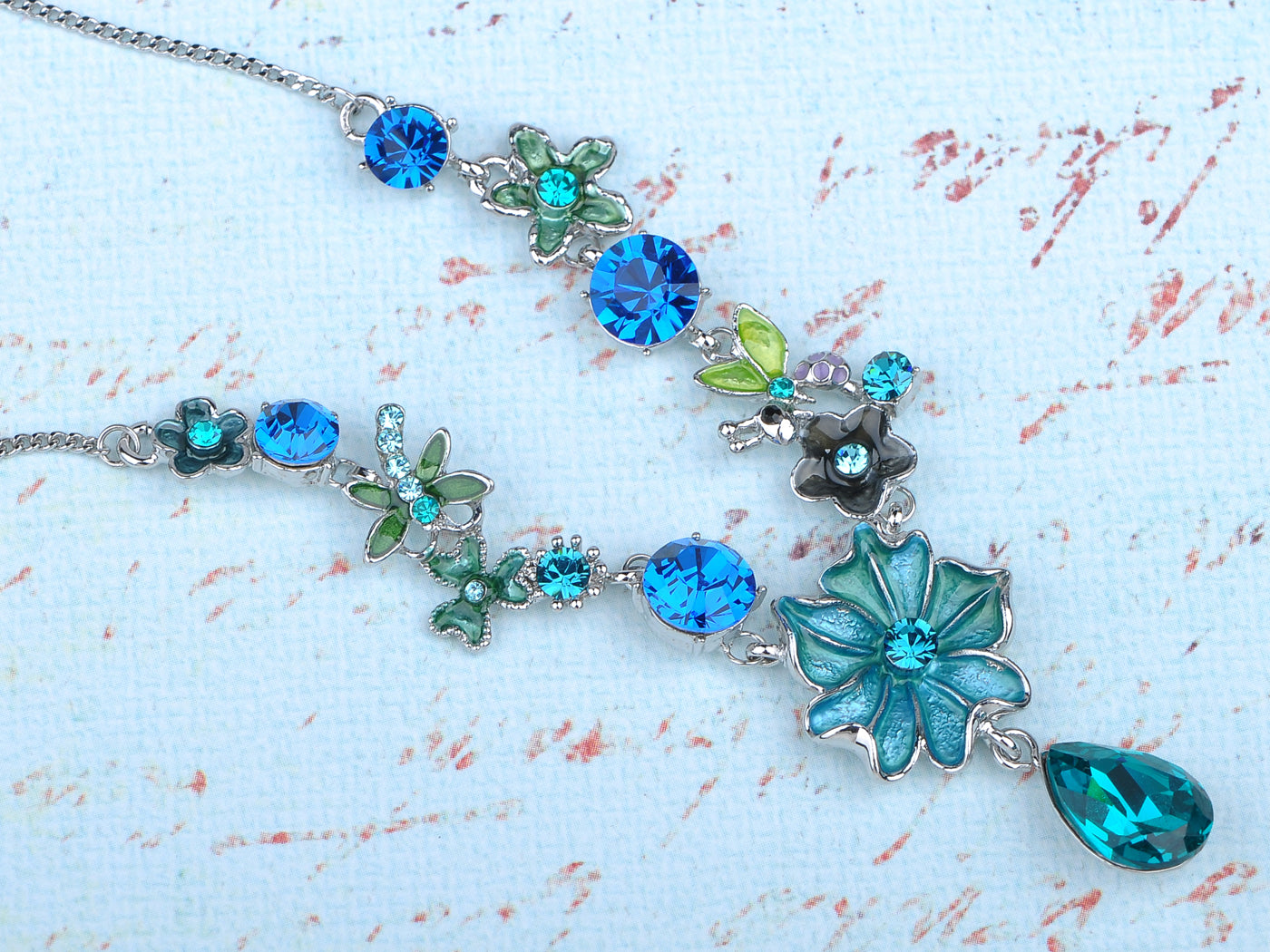 Element Enamel Flower Jewel Earring Necklace Set