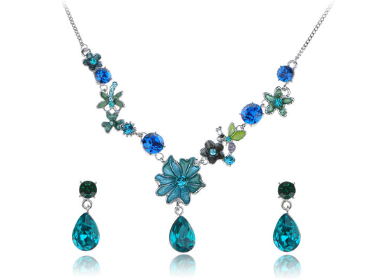 Element Enamel Flower Jewel Earring Necklace Set