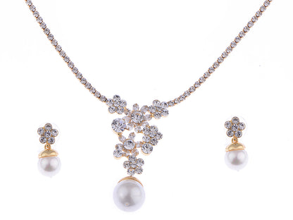 Swarovski Crystal Pearl Element Floral Design Earring Necklace Set