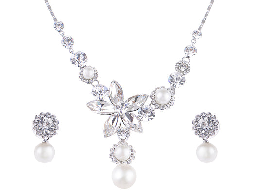 Swarovski Crystal Pearlescent Element Single Flower Earring Necklace Set