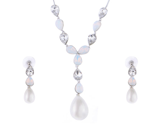 Swarovski Crystal Pearl Element Embellished Charm Earring Necklace Set