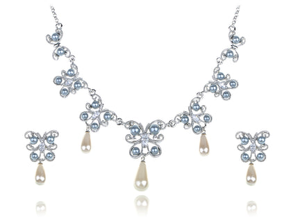 Pearlescent Element Butterfly Linked Earring Necklace Set