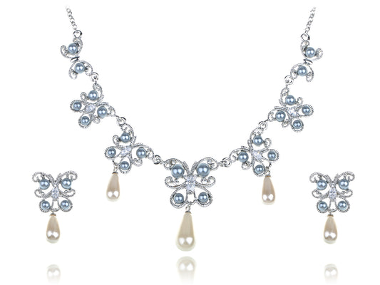 Pearlescent Element Butterfly Linked Earring Necklace Set