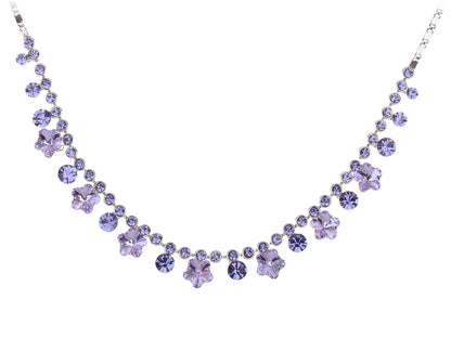 Swarovski Crystal Purple Hibiscus Flower Drop Earring Necklace Statement Jewelry Set - ALILANG.COM