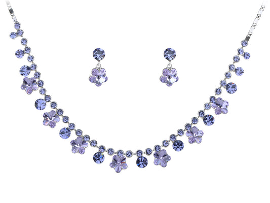 Swarovski Crystal Purple Hibiscus Flower Drop Earring Necklace Statement Jewelry Set