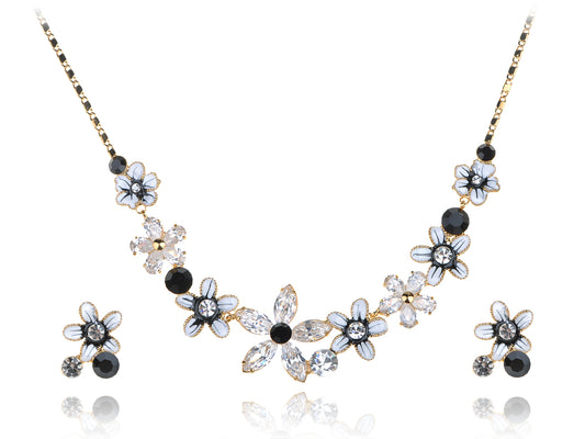 Black Element Enamel Flower Bomb Earring Necklace Set