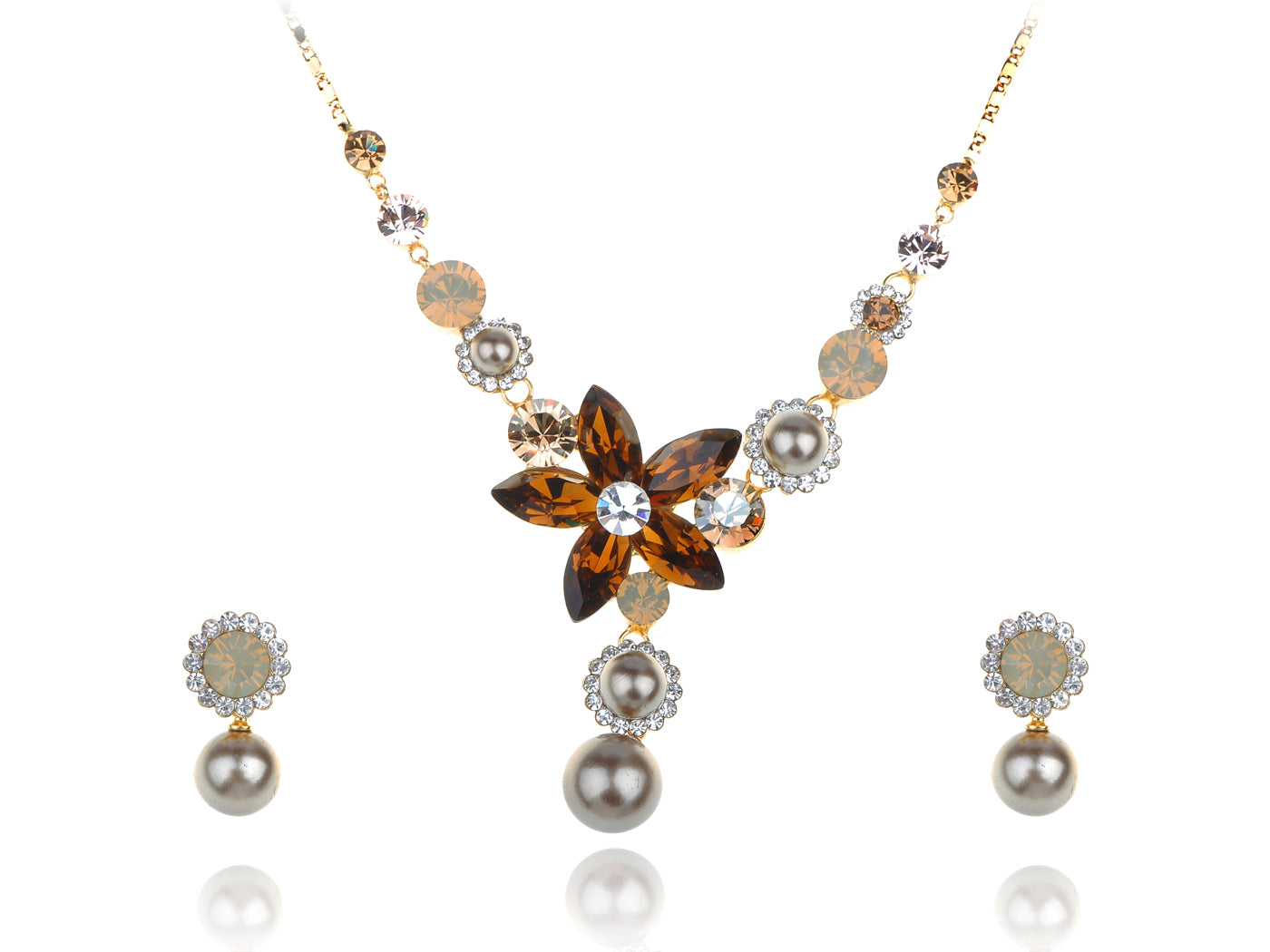 Topaz Element Pearlescent Floral Earring Necklace Set