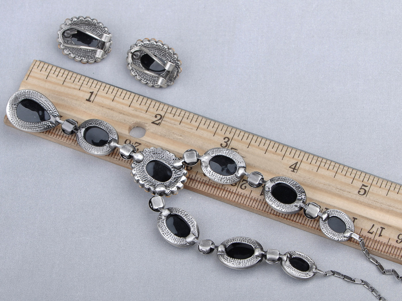 Swarovski Crystal Antique Black Bead Victorian Necklace Earrings Set