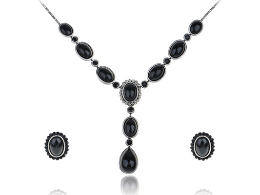 Swarovski Crystal Antique Black Bead Victorian Necklace Earrings Set