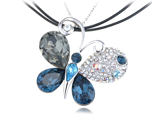 Swarovski Crystal Sapphire Asymmetrical Butterfly Element Necklace