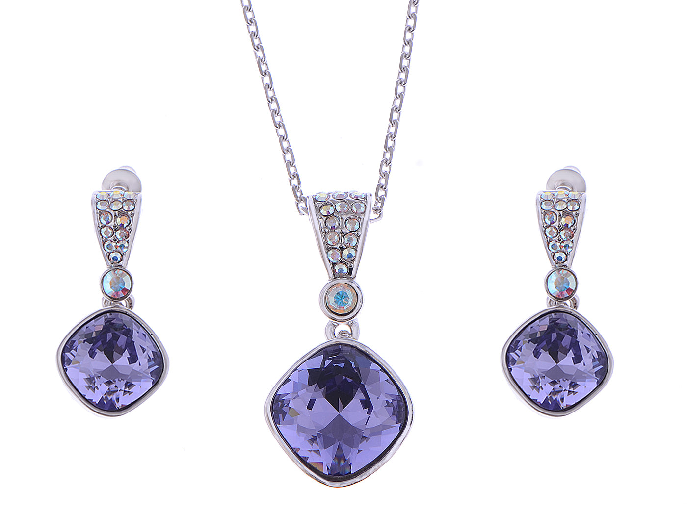 Swarovski Crystal Tanzanite Rounded Cubes Element Earring Necklace Set