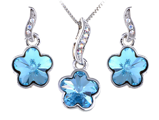 Swarovski Crystal Light Sapphire Rounded Ab Stars Element Earring Necklace Set