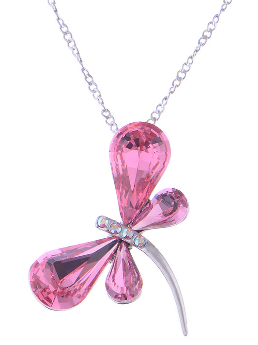 Swarovski Crystal Light Fuchsia Asymmetrical Ab Butterfly Bug Element Necklace