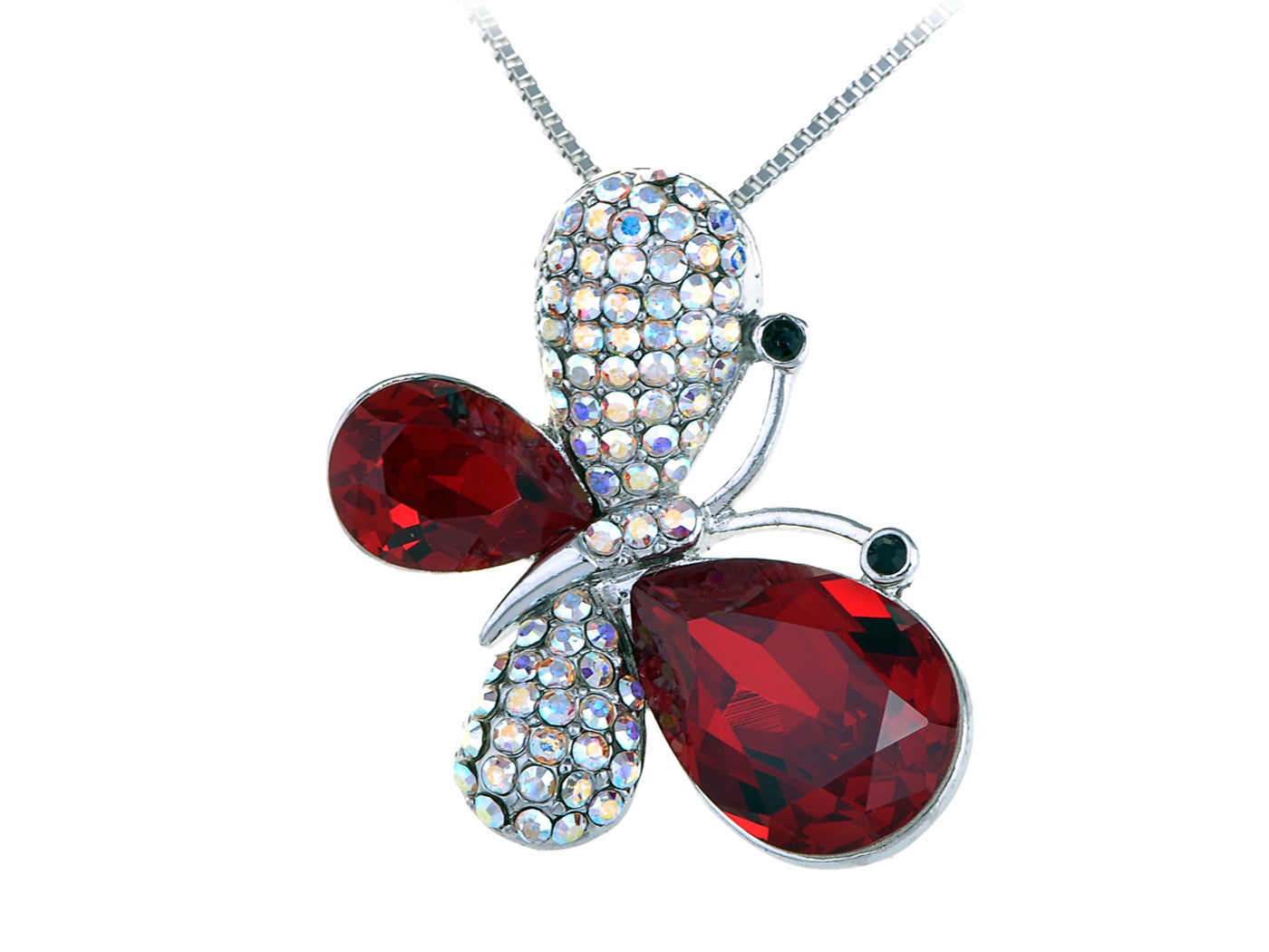 Swarovski Crystal Ruby Red Diagonal Matching Wing Butterfly Eye Element Necklace