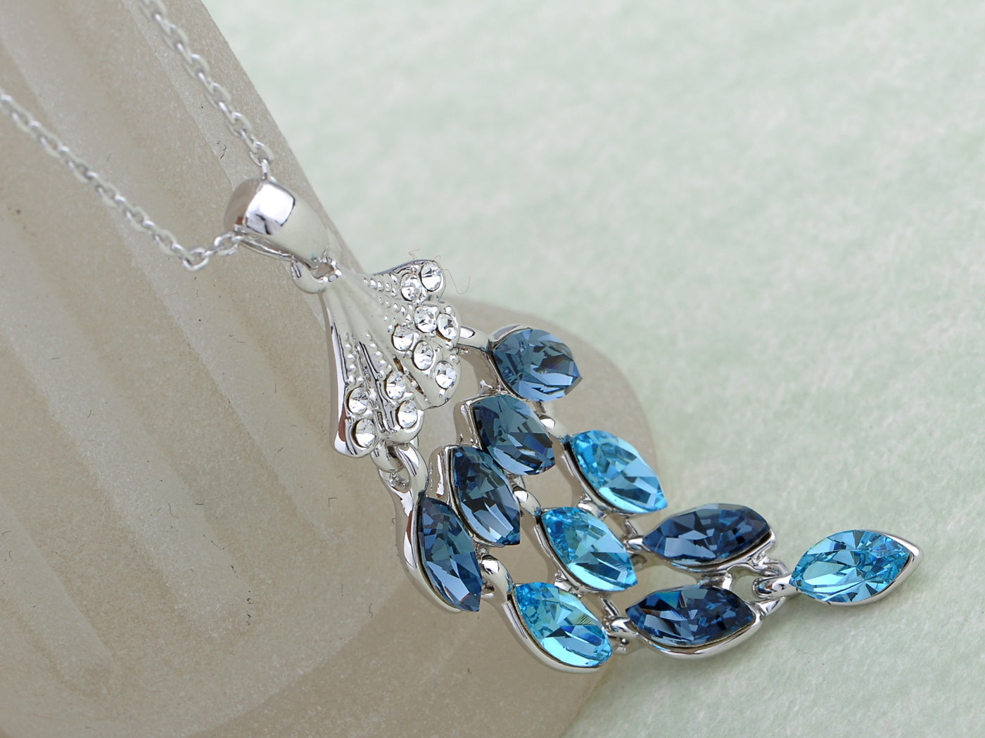 Swarovski Crystal Blue Gradient Cascading Mermaid's Seashell Element Necklace