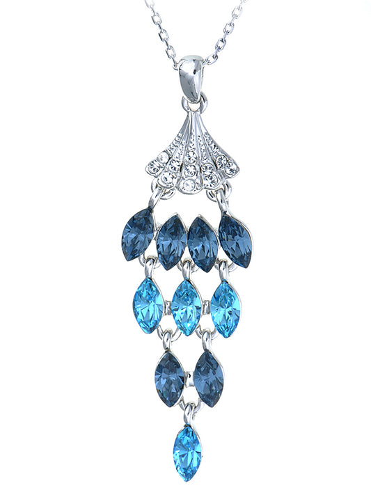 Swarovski Crystal Blue Gradient Cascading Mermaid's Seashell Element Necklace