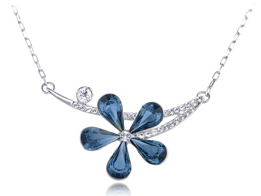 Swarovski Crystal Montana Blue Asymmetrical Solo Fragile Daisy Element Necklace