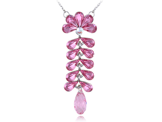 Swarovski Crystal Light Rose Fern Leaf Cluster Asian Element Necklace