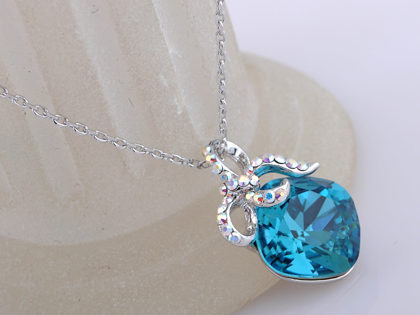 Faux Diamond Sapphire Necklace Earrings Set