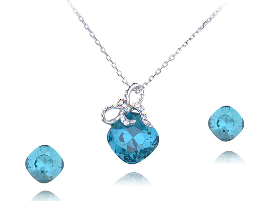 Faux Diamond Sapphire Necklace Earrings Set