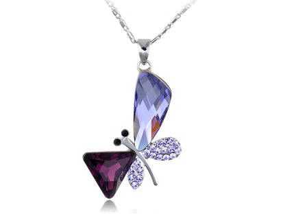 Swarovski Crystal Amethyst Triangular Asymmetrical Butterfly Element Necklace
