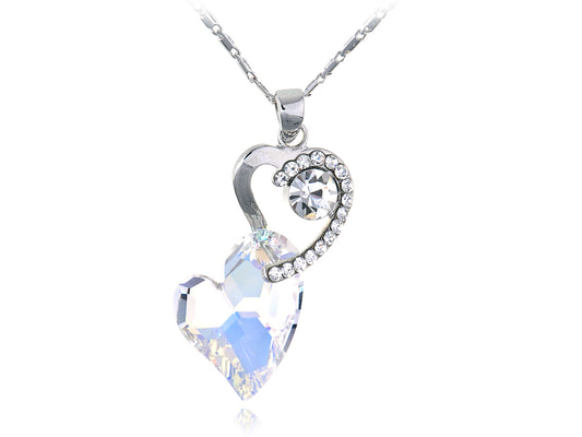 Swarovski Crystal Steel Ab Double Soulful Heart Shadow Element Necklace