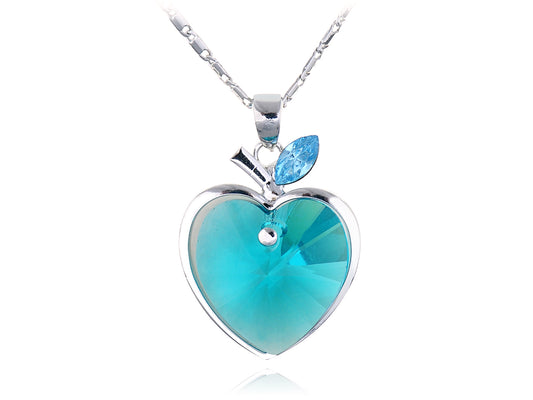 Blue Swarovski Crystal Apple & Heart Pendant Necklace