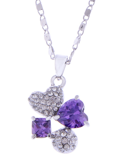 Swarovski Crystal Light Tanzanite Cubed Double Hearts Studded Element Necklace