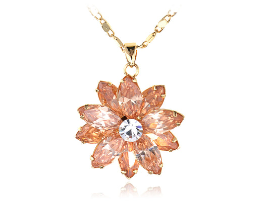 Swarovski Crystal Fire Opal Orange Glistening Sharp Petal Flower Element Necklace