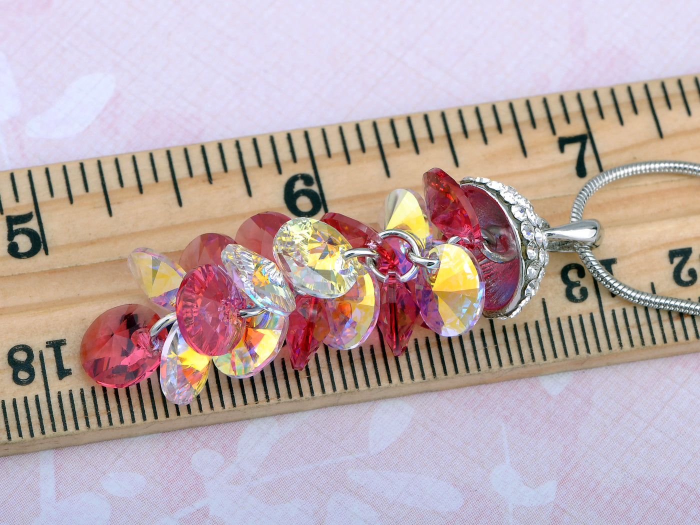 Swarovski Crystal Rose Studded Pinecone Like Clustered Dangling Element Necklace