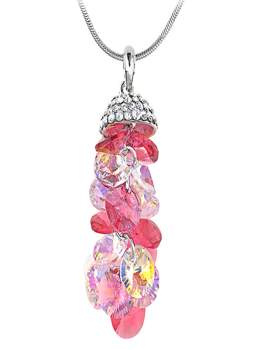 Swarovski Crystal Rose Studded Pinecone Like Clustered Dangling Element Necklace