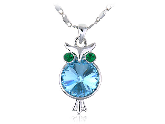 Swarovski Crystal Light Blue Owl Bird Pendant Necklace