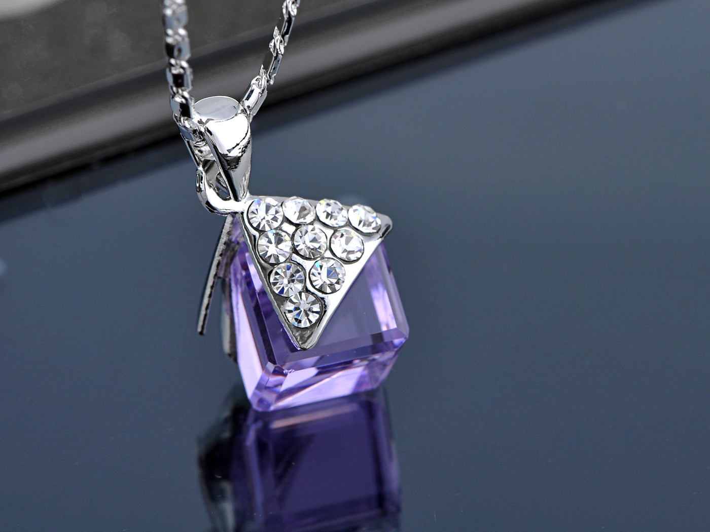 Tanzanite Studded Triangle Leaf Bearing Cube Element Necklace