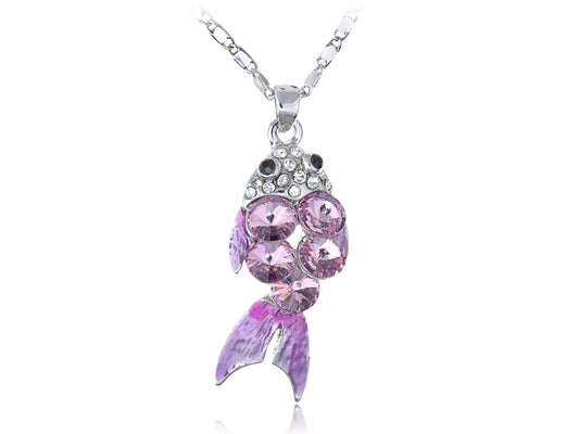 Swarovski Crystal Light Lavender Dangle Hooked Questioning Fish Element Necklace