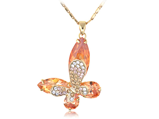 Orange Asymmetrical Butterfly Sharp Big Wing Element Necklace