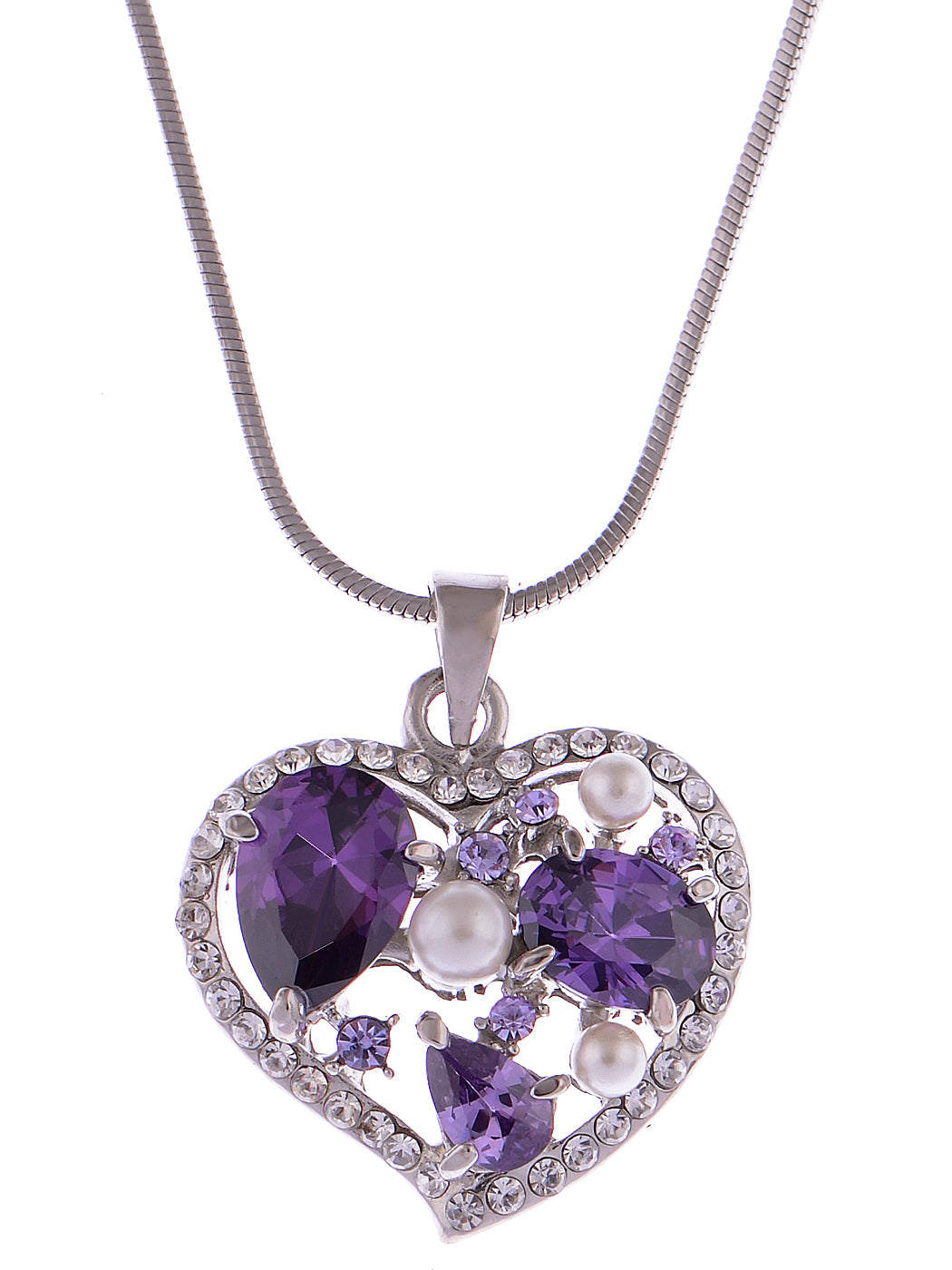 Swarovski Crystal Tanzanite Pearl Heart Outline Mosaic Element Necklace