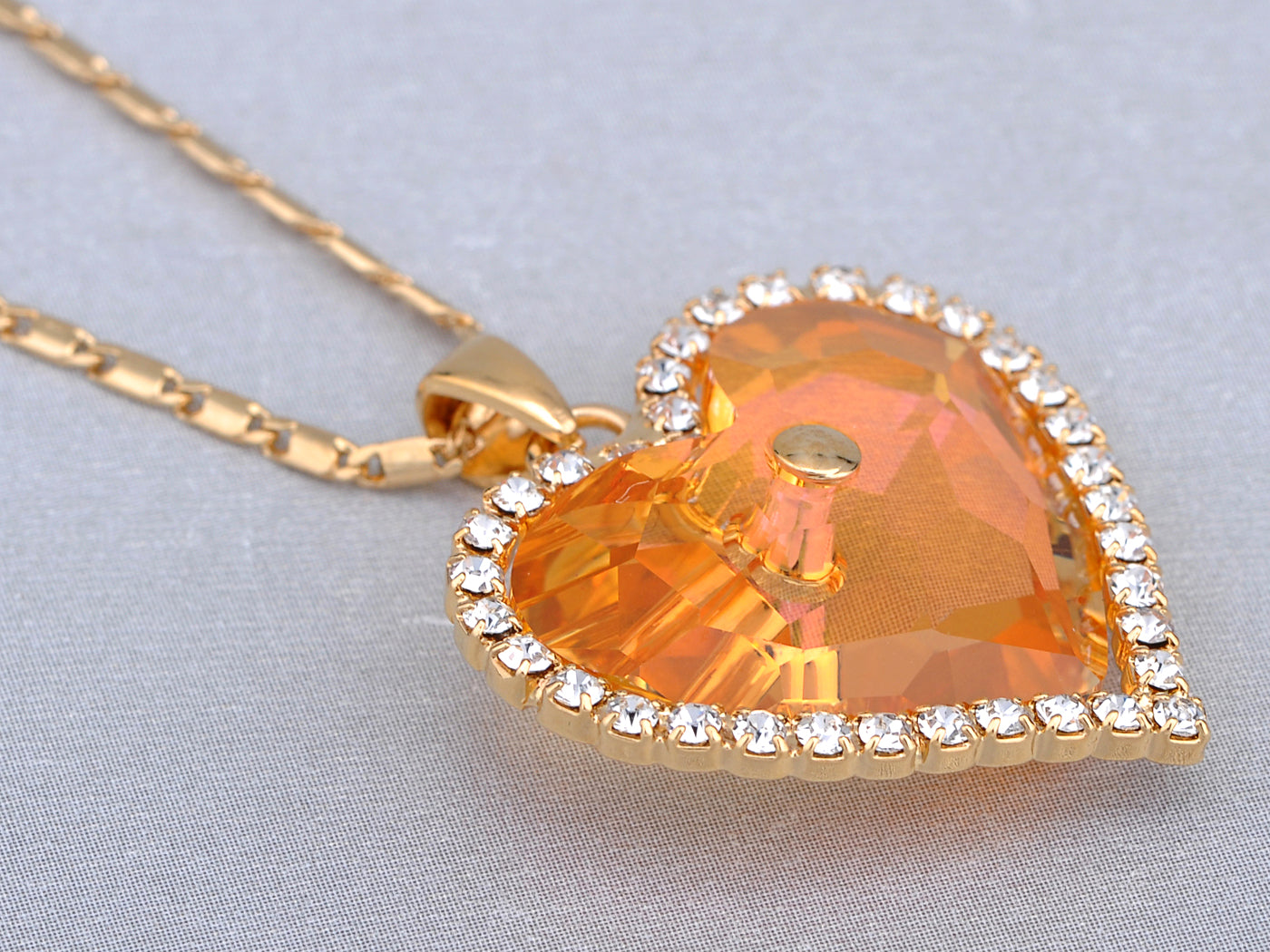 Swarovski Crystal Fire Opal Heart Filled Vintage Studded Element Necklace