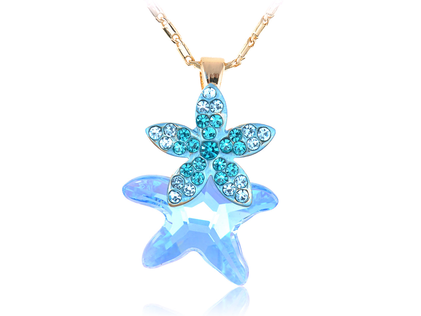 Swarovski Crystal Aquamarine Light Sapphire Shedding Starfish Element Necklace