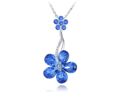 Swarovski Crystal Sapphire Solo Daisy Dangling Big Flower Element Necklace