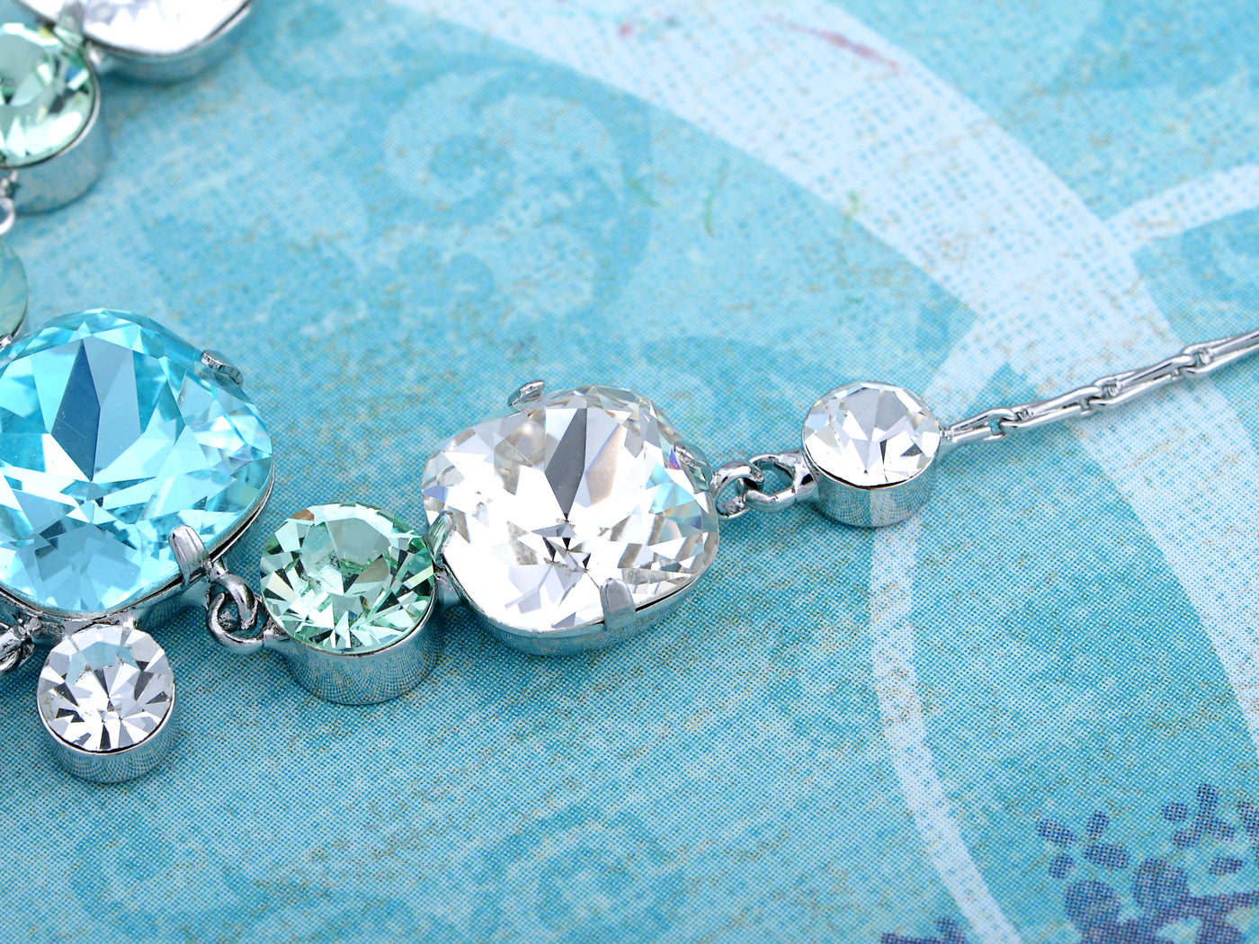 Swarovski Crystal Aqua Gradient Rectangle Bunch Element Earring Necklace Set