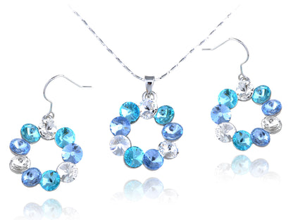 Capri Blue Gradient Circle Wreath Element Earring Necklace Set